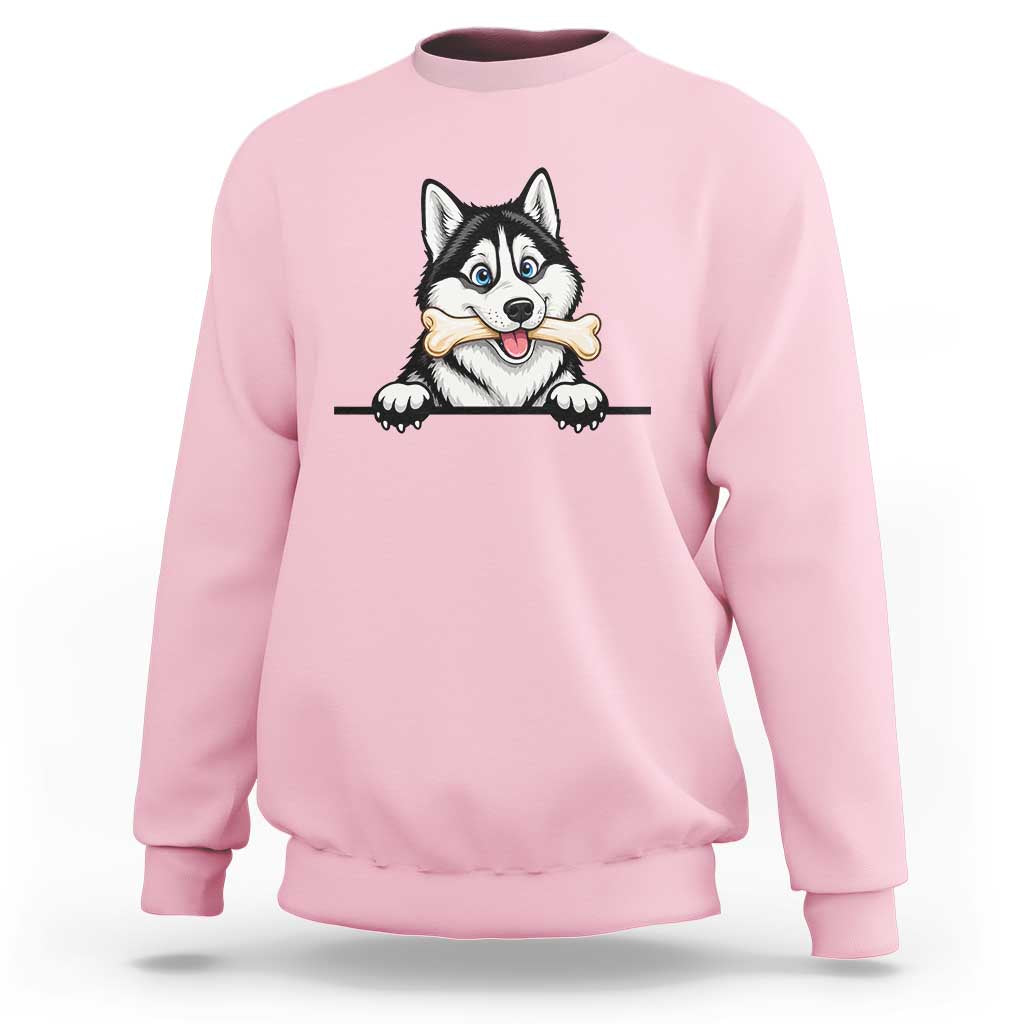Cute Siberian Husky Puppy Sweatshirt Chewing Bone Meme
