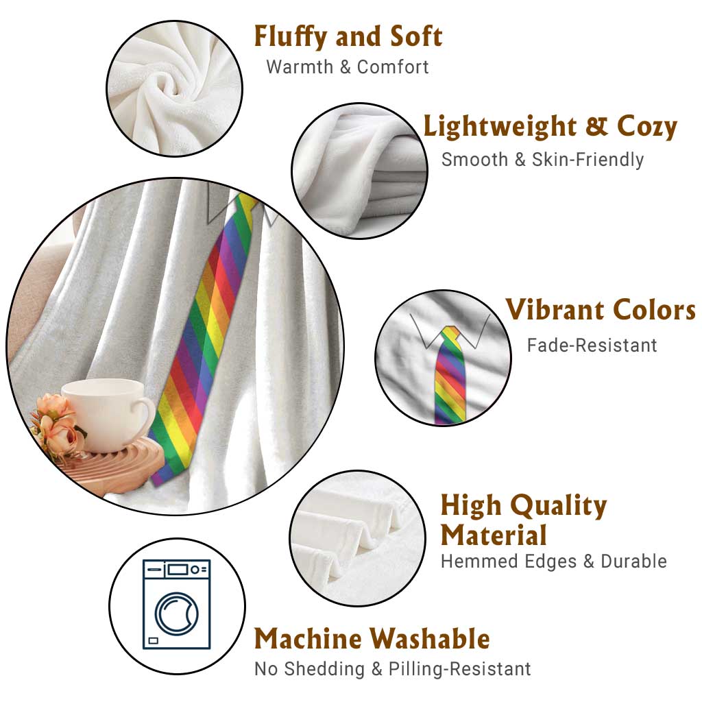 Funny Rainbow Striped Necktie Throw Blanket LGBT Pride Support Graphic