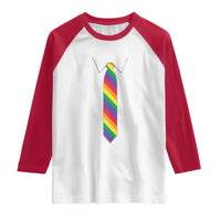 Funny Rainbow Striped Necktie Raglan Shirt LGBT Pride Support Graphic