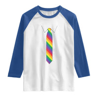 Funny Rainbow Striped Necktie Raglan Shirt LGBT Pride Support Graphic