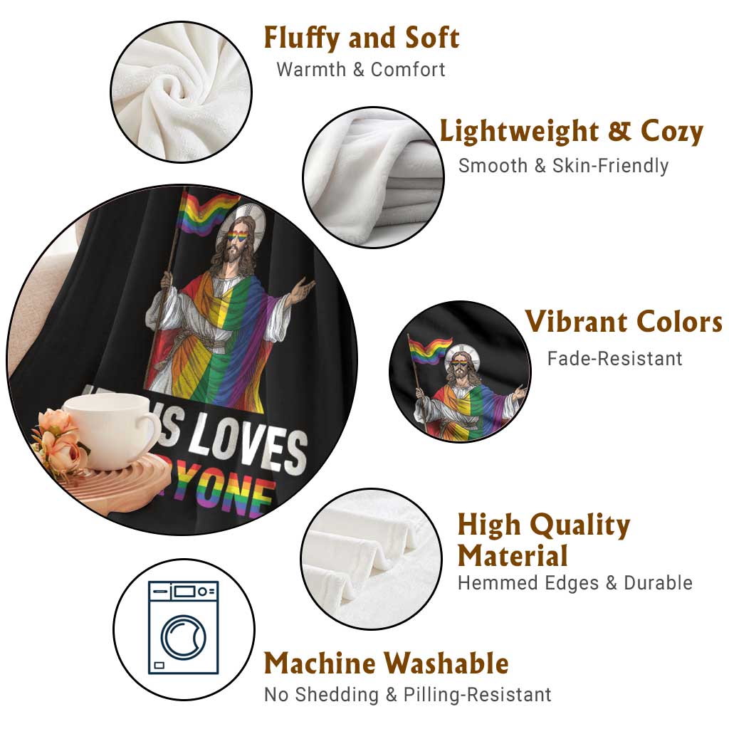 Funny Rainbow Jesus Loves Everyone Throw Blanket Religious LGBTQ Support