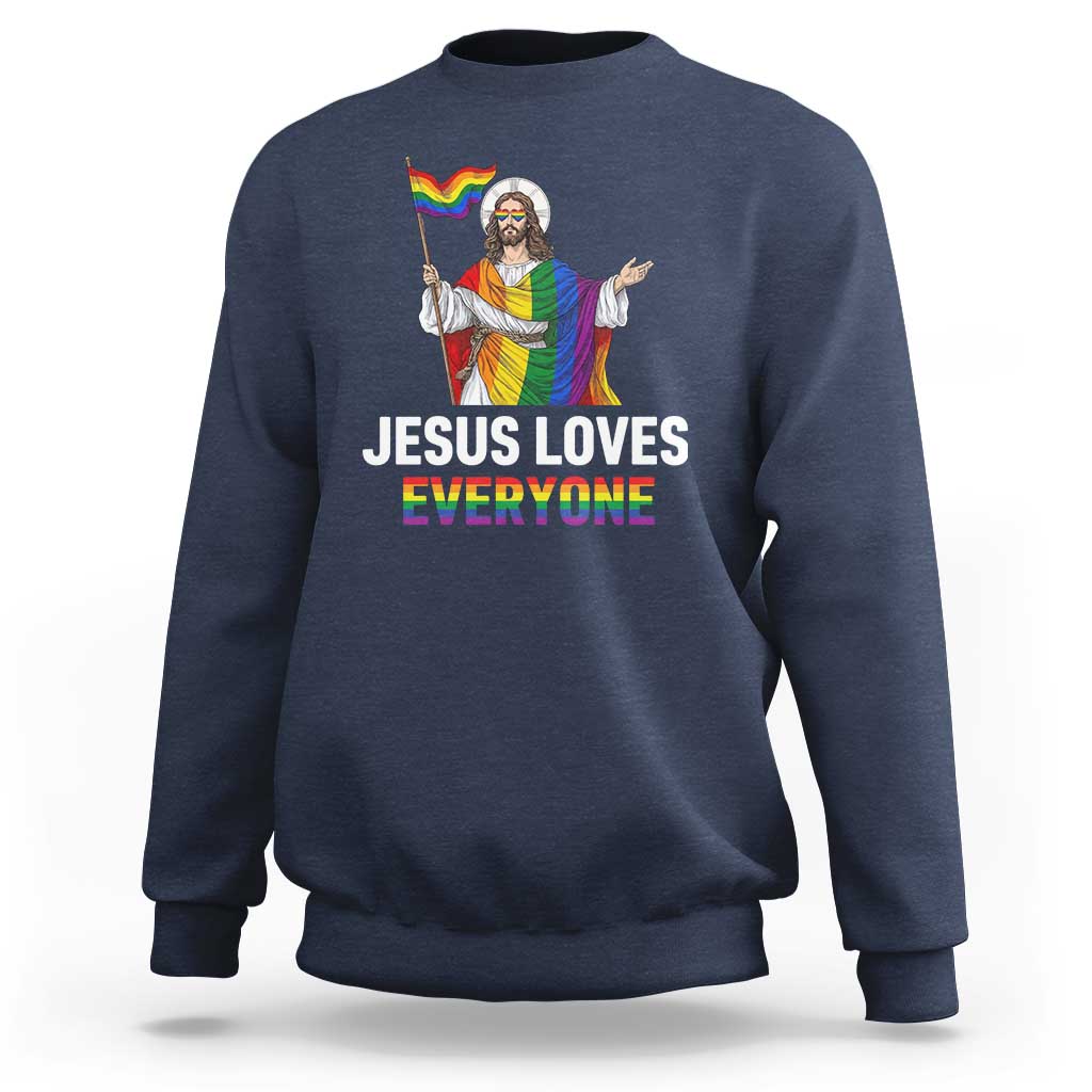 Funny Rainbow Jesus Loves Everyone Sweatshirt Religious LGBTQ Support