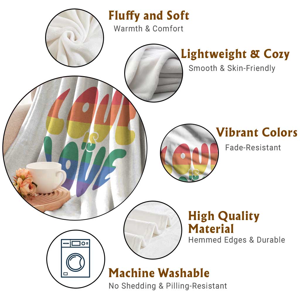 Love Is Love LGBTQ Pride Throw Blanket Rainbow Flag Community