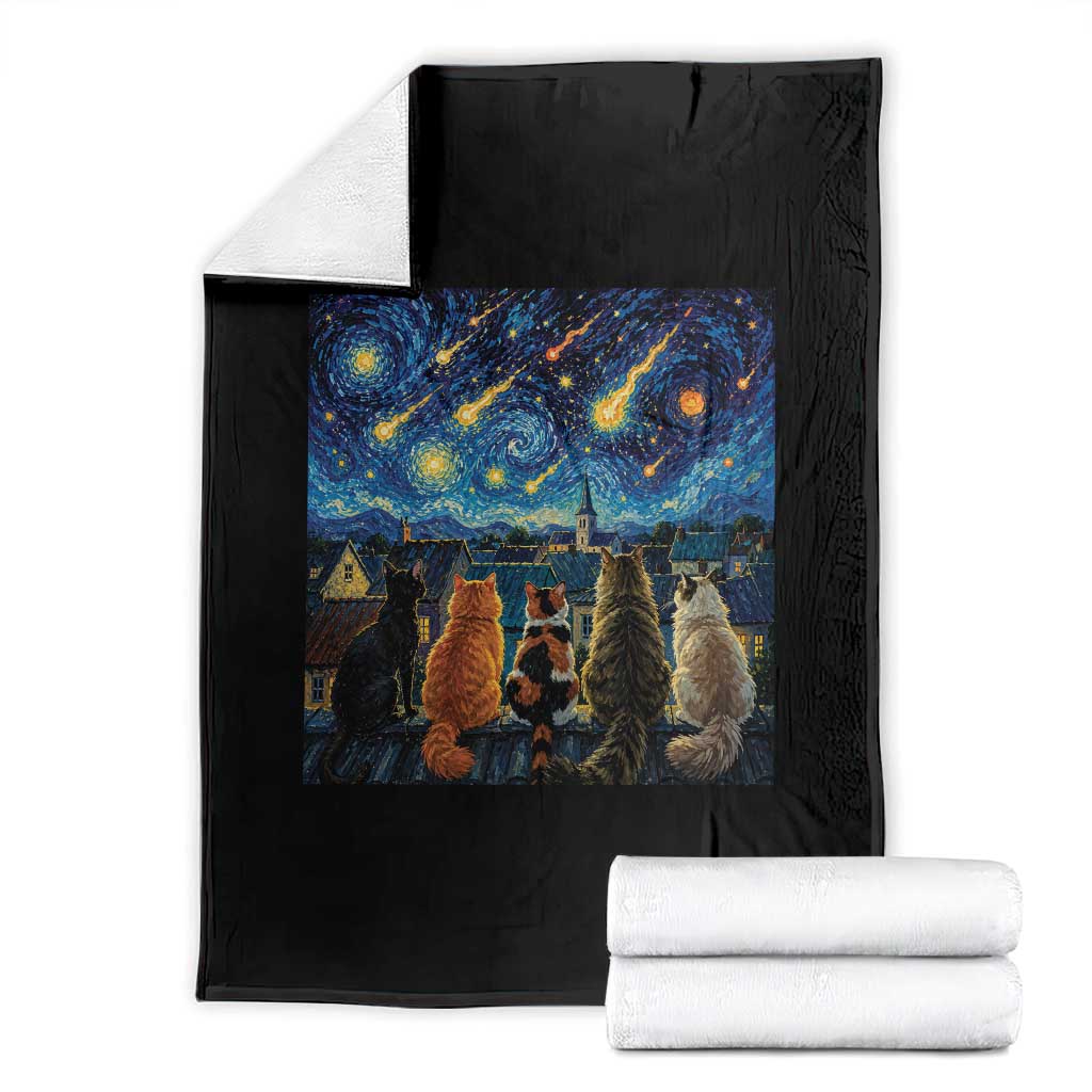 Starry Night Cats Watching Meteors Throw Blanket Astronomy Lover Gift