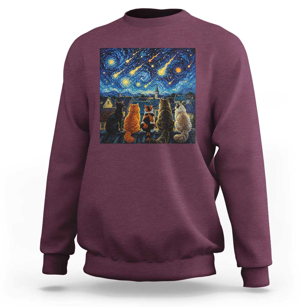 Starry Night Cats Watching Meteors Sweatshirt Astronomy Lover Gift