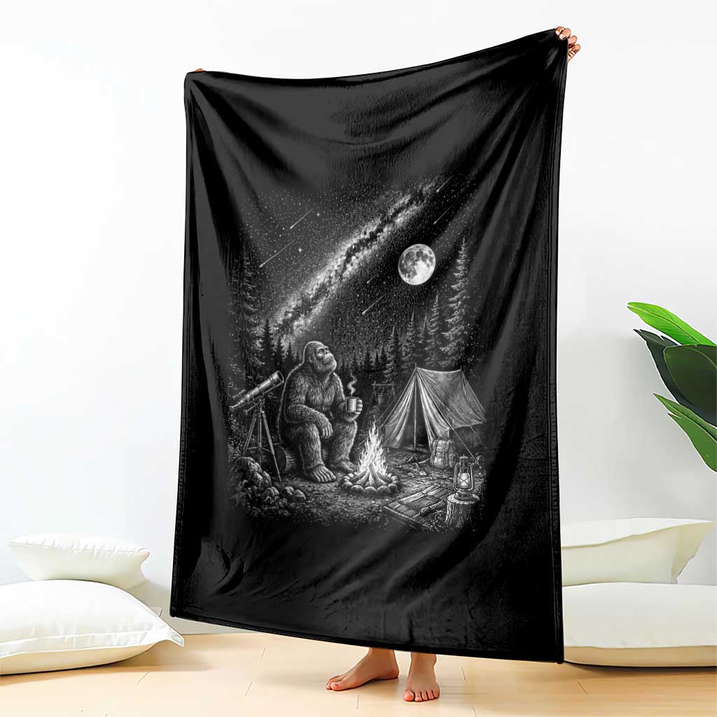 Bigfoot Camping Under Meteor Showers Throw Blanket Stargazer Gift