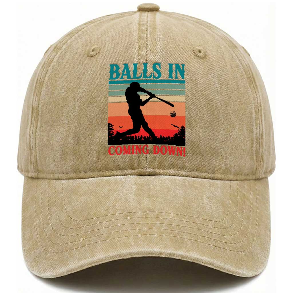 Funny BaseBall Lover Washed Cotton Baseball Cap Balls In Coming Down