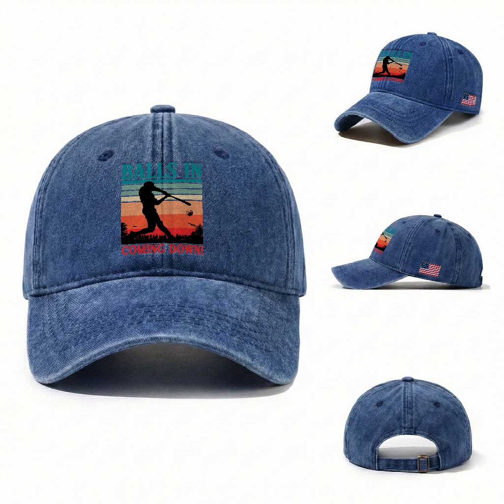 Funny BaseBall Lover Washed Cotton Baseball Cap Balls In Coming Down