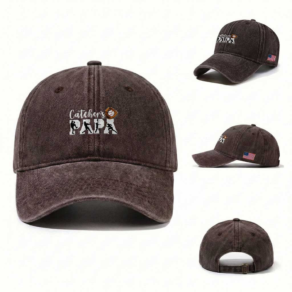 Catchers Papa Washed Cotton Baseball Cap Funny Gift For Catcher Player