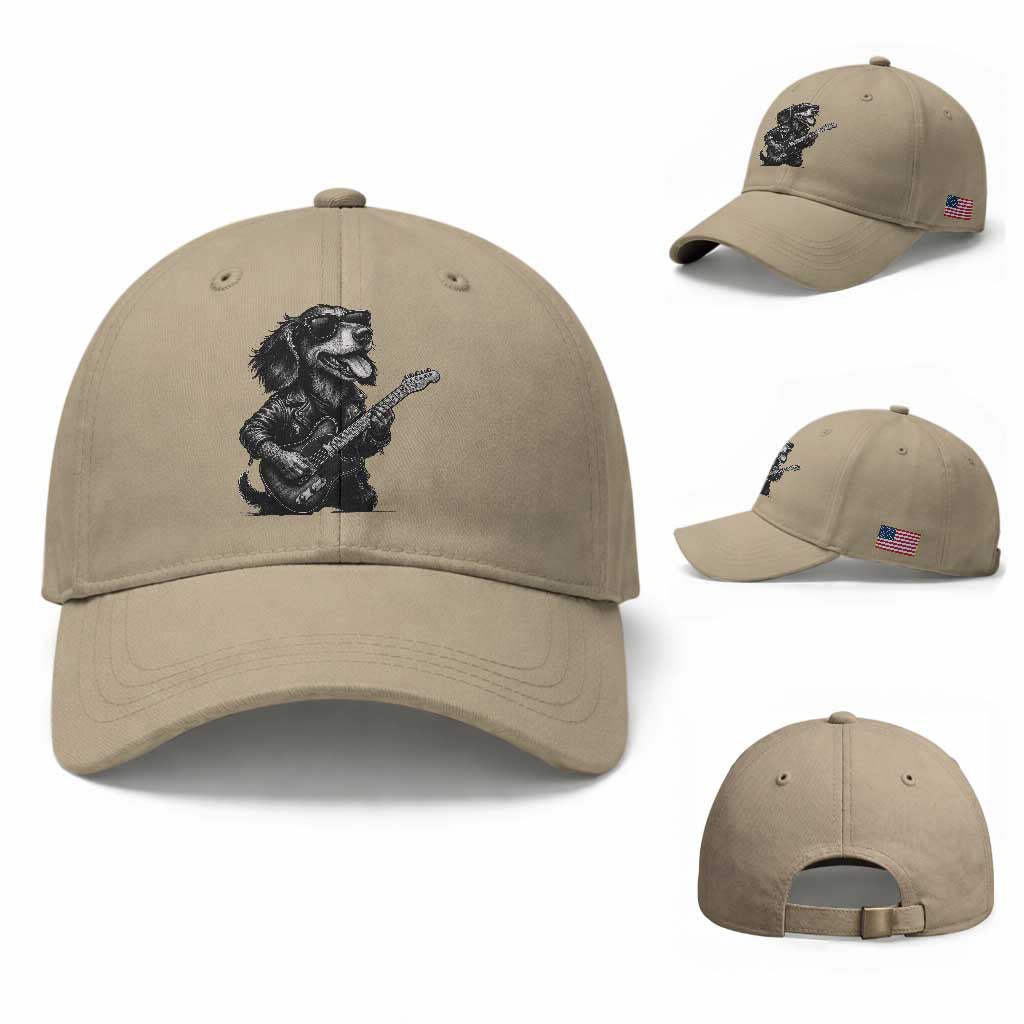 Rock And Roll Dachshund Baseball Cap Dog Playing Guitar Music Lover