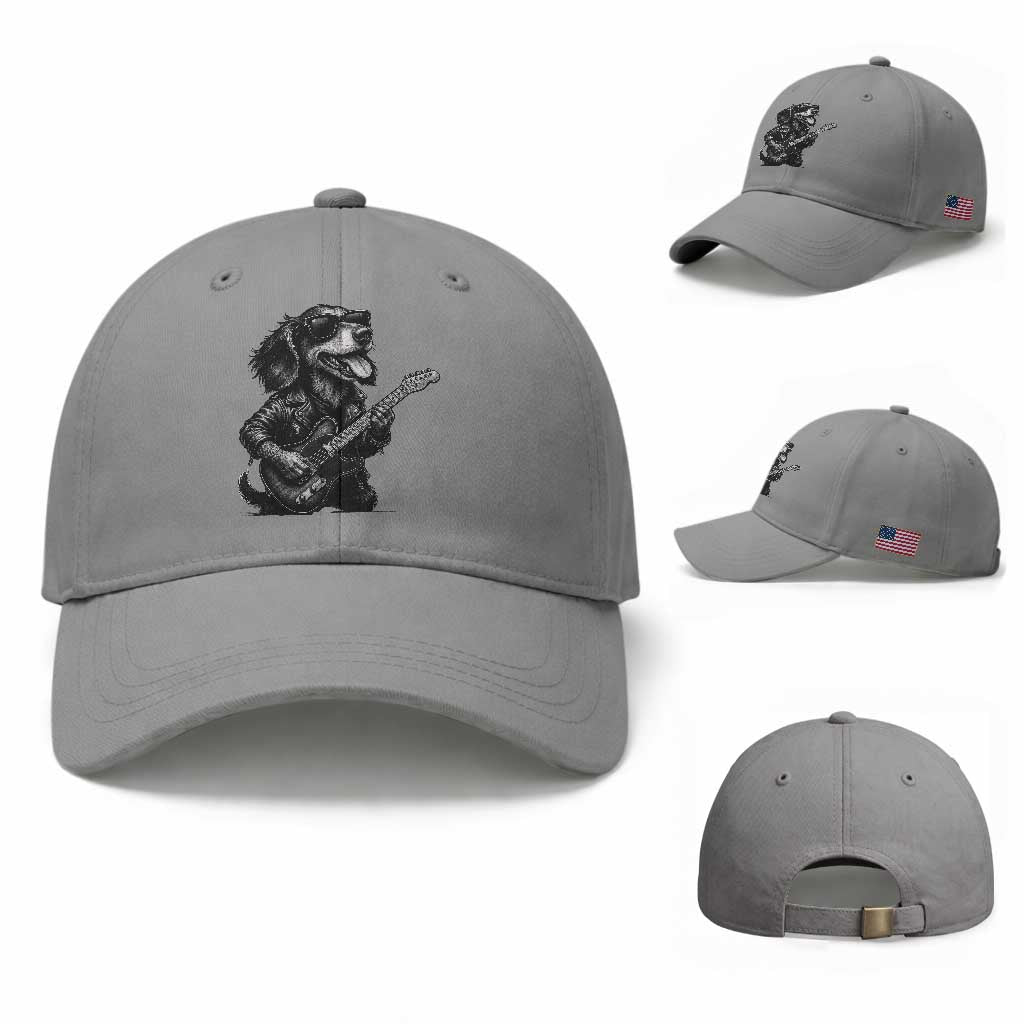 Rock And Roll Dachshund Baseball Cap Dog Playing Guitar Music Lover