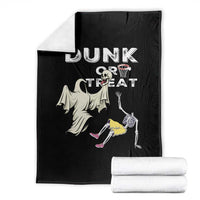 Halloween Dunk Or Treat Throw Blanket Funny Skeleton And Ghost Playing Basketball - Wonder Print Shop