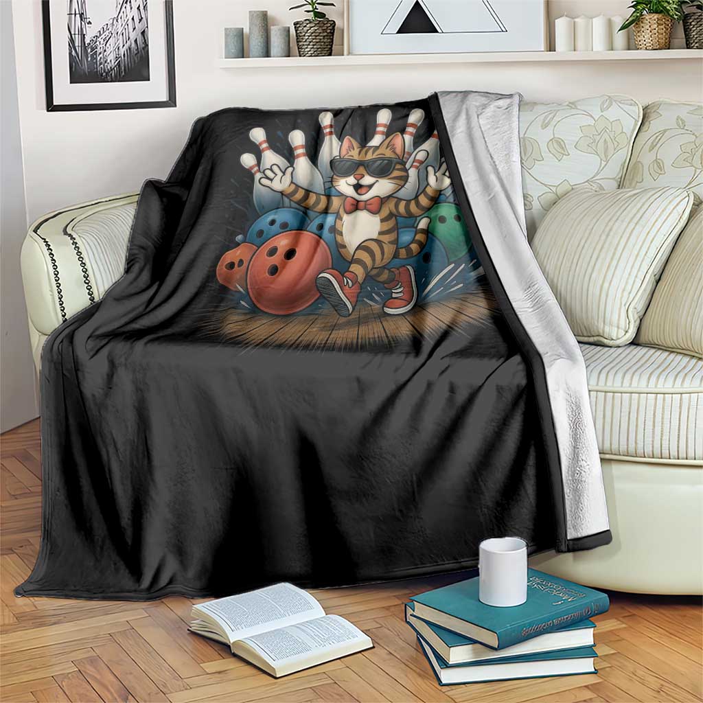 Funny Bowler Gift Throw Blanket Bowling Cat With Sunglasses - Wonder Print Shop
