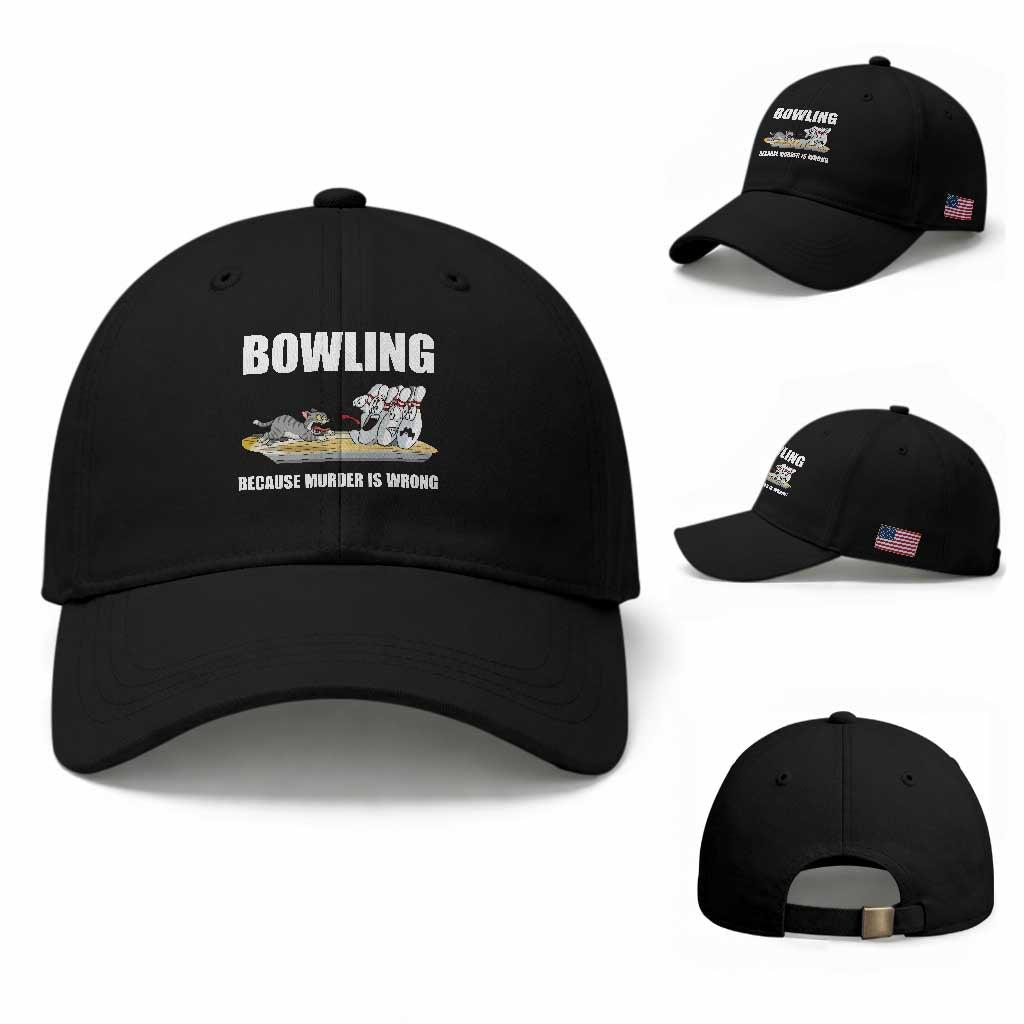 Funny Cat Baseball Cap Bowling Because Murder Is Wrong Gift