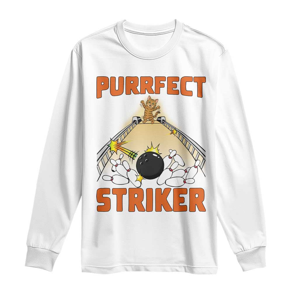 Funny Cat Bowling Gift Long Sleeve Shirt Purrfect Striker - Wonder Print Shop