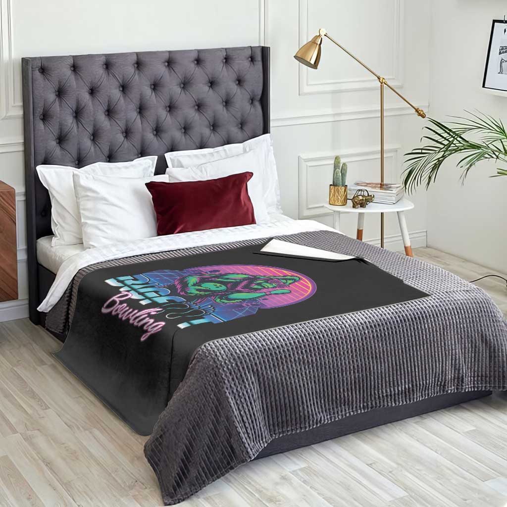 Funny Bigfoot Bowling Vaporwave Gift Throw Blanket - Wonder Print Shop