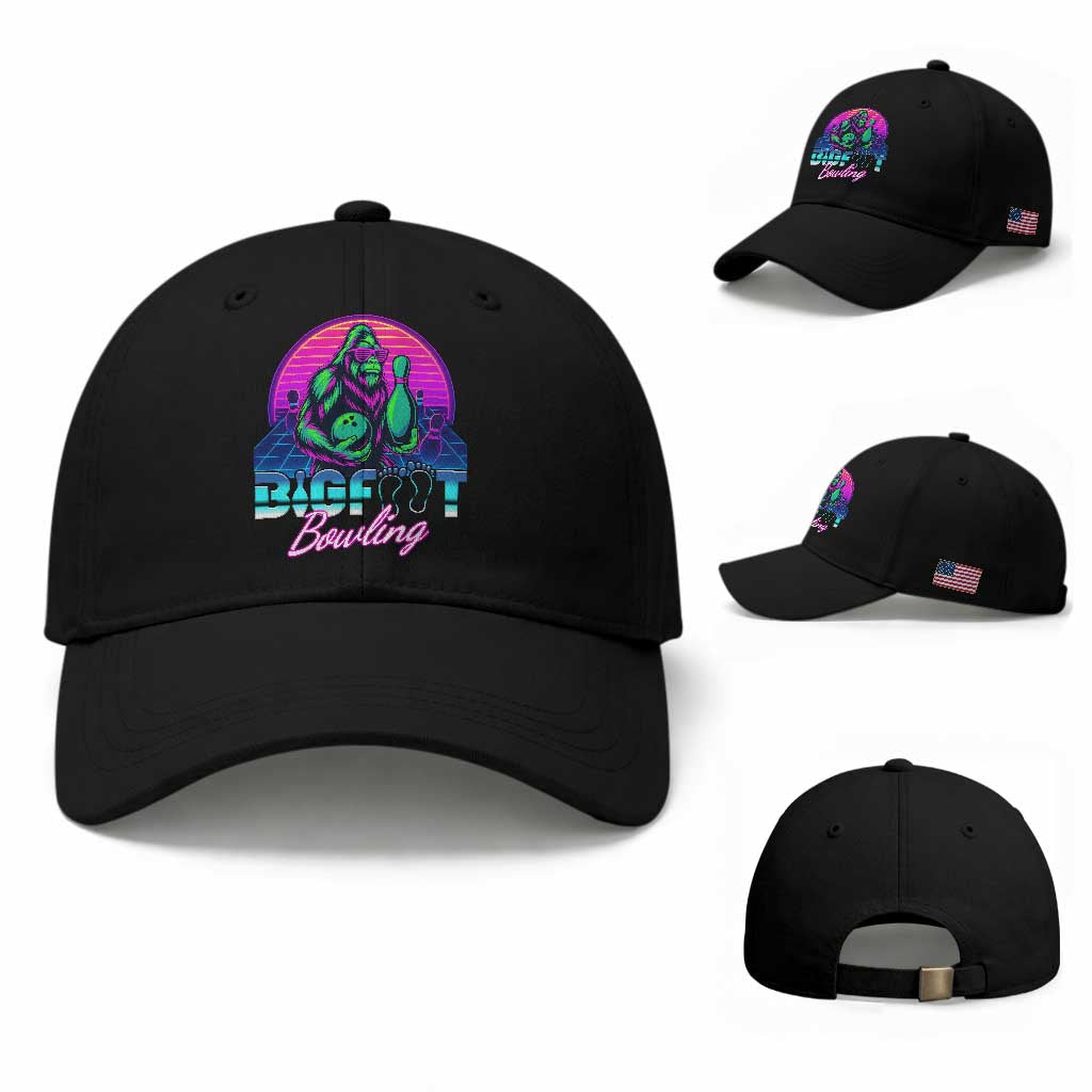 Funny Bigfoot Bowling Vaporwave Gift Baseball Cap