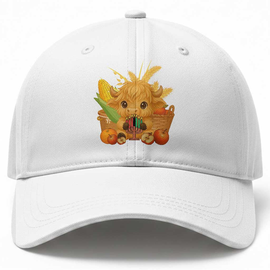 Cute Highland Cow With Kwanzaa Kinara And Presents Baseball Cap African Heritage Gift