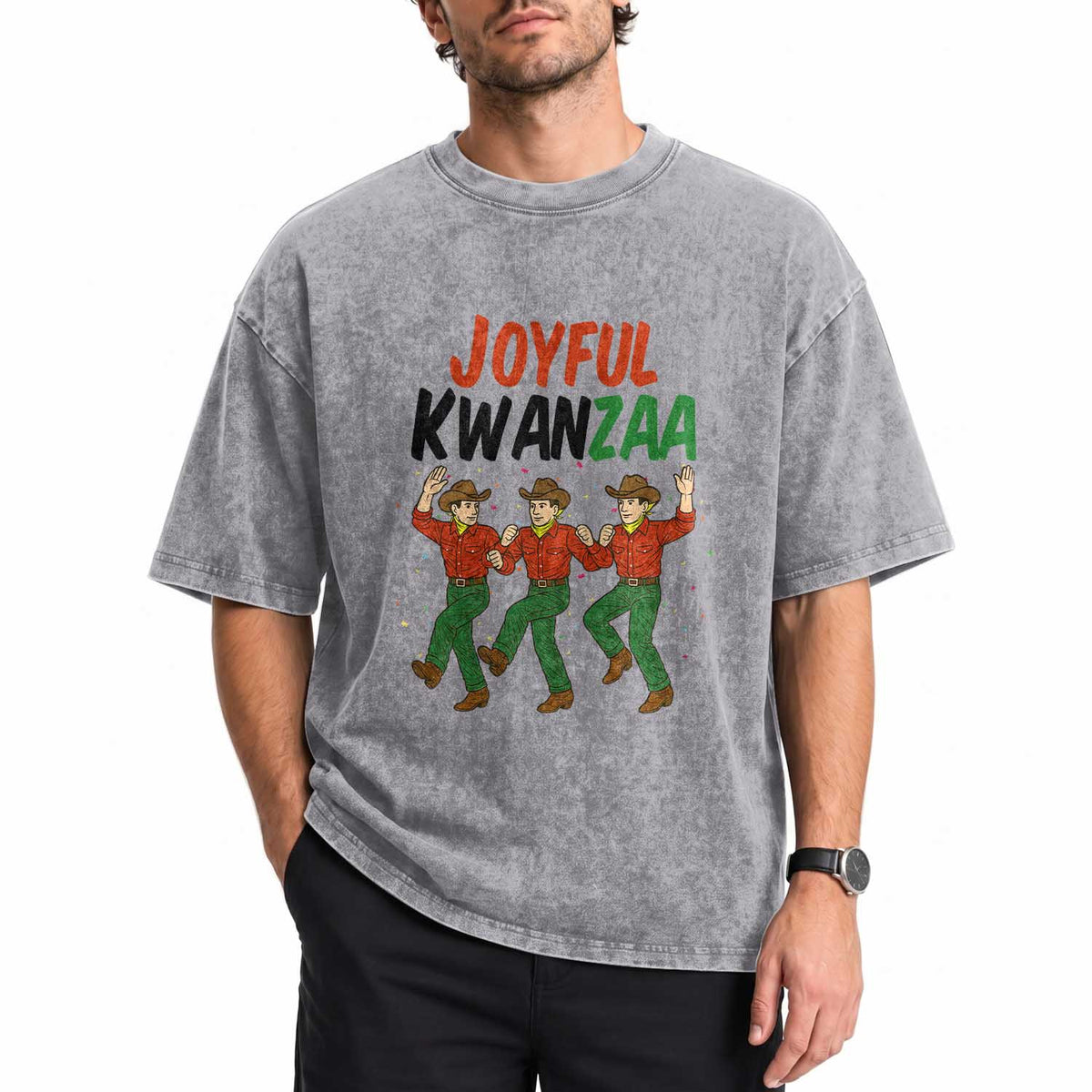 Joyful Kwanzaa Cowboy Washed Cotton T-Shirt Festival Of Lights African Heritage Gift