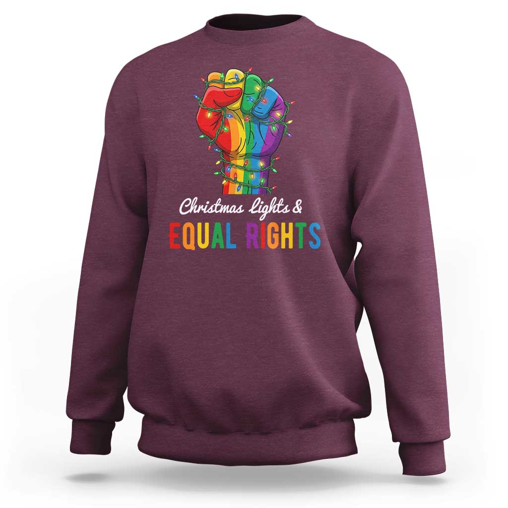 Christmas Lights Equal Rights Sweatshirt LGBT Hands Supporter Gift - Wonder Print Shop