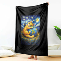 Earth Day Throw Blanket Starry Night Cat Hugging Earth
