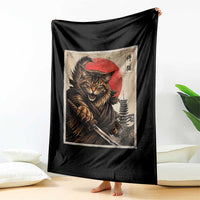 Japanese Maine Coon Samurai Warrior Throw Blanket Vintage Ukiyoe Cat