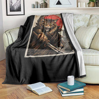 Japanese Maine Coon Samurai Warrior Throw Blanket Vintage Ukiyoe Cat