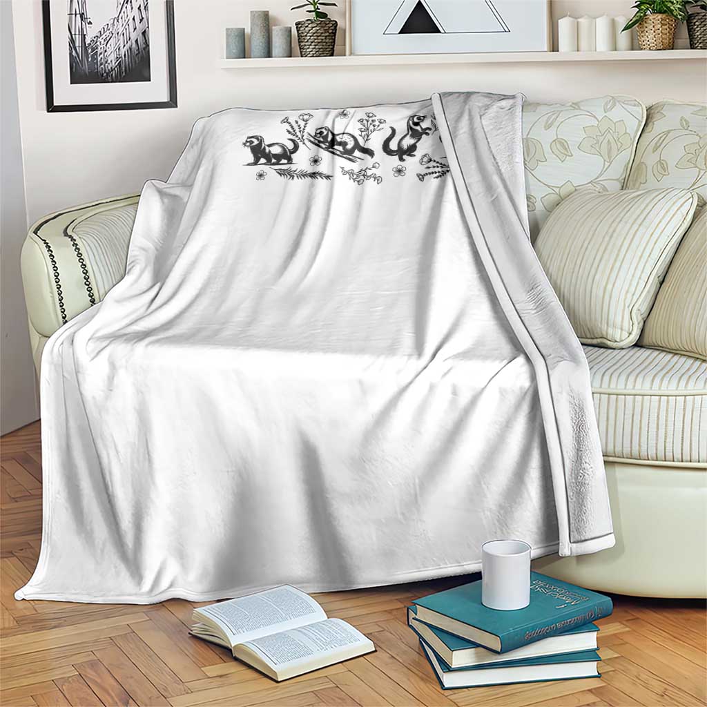 Minimalist Ferret Floral Graphic Throw Blanket Exotic Pet Owner Gift