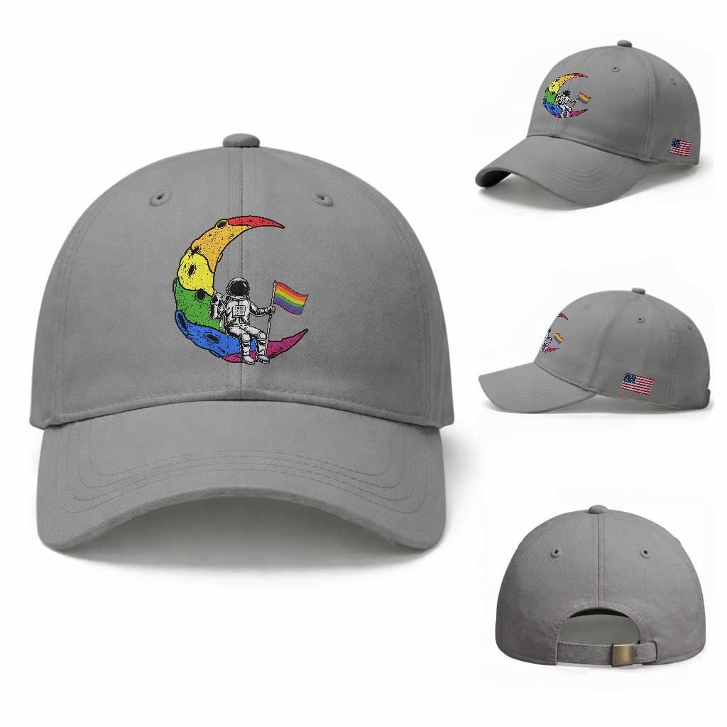 Rainbow Astronaut On The Moon LGBT Baseball Cap Spaceman Pride Month