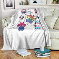 Funny Rainbow Paw Print Pride Throw Blanket LGBTQ Pet Lover