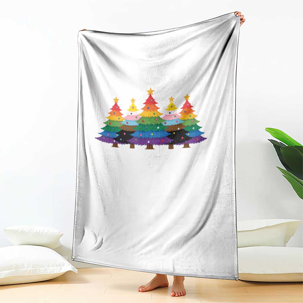 Christmas Rainbow Tree LGBTQ Support Throw Blanket Holiday Pride Gift