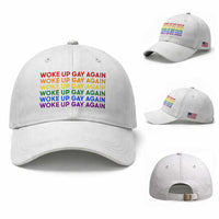 Woke Up Gay Again Baseball Cap Funny LGBTQ Rainbow Typography