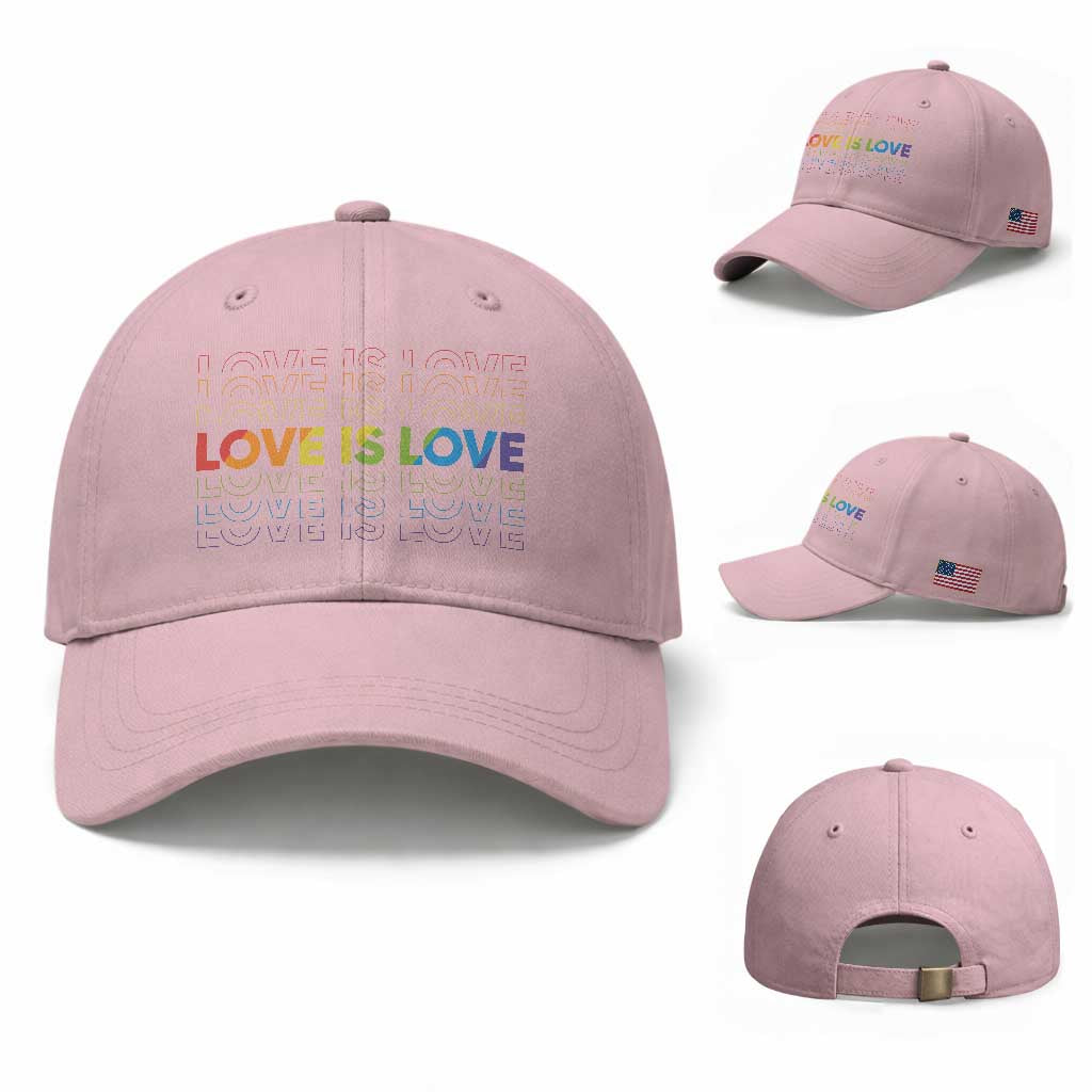 Love Is Love Rainbow Typography Baseball Cap LGBTQ Support Gift