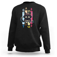 Game Time Sweatshirt Cute Black Cat Gamer Lover Gift - Wonder Print Shop