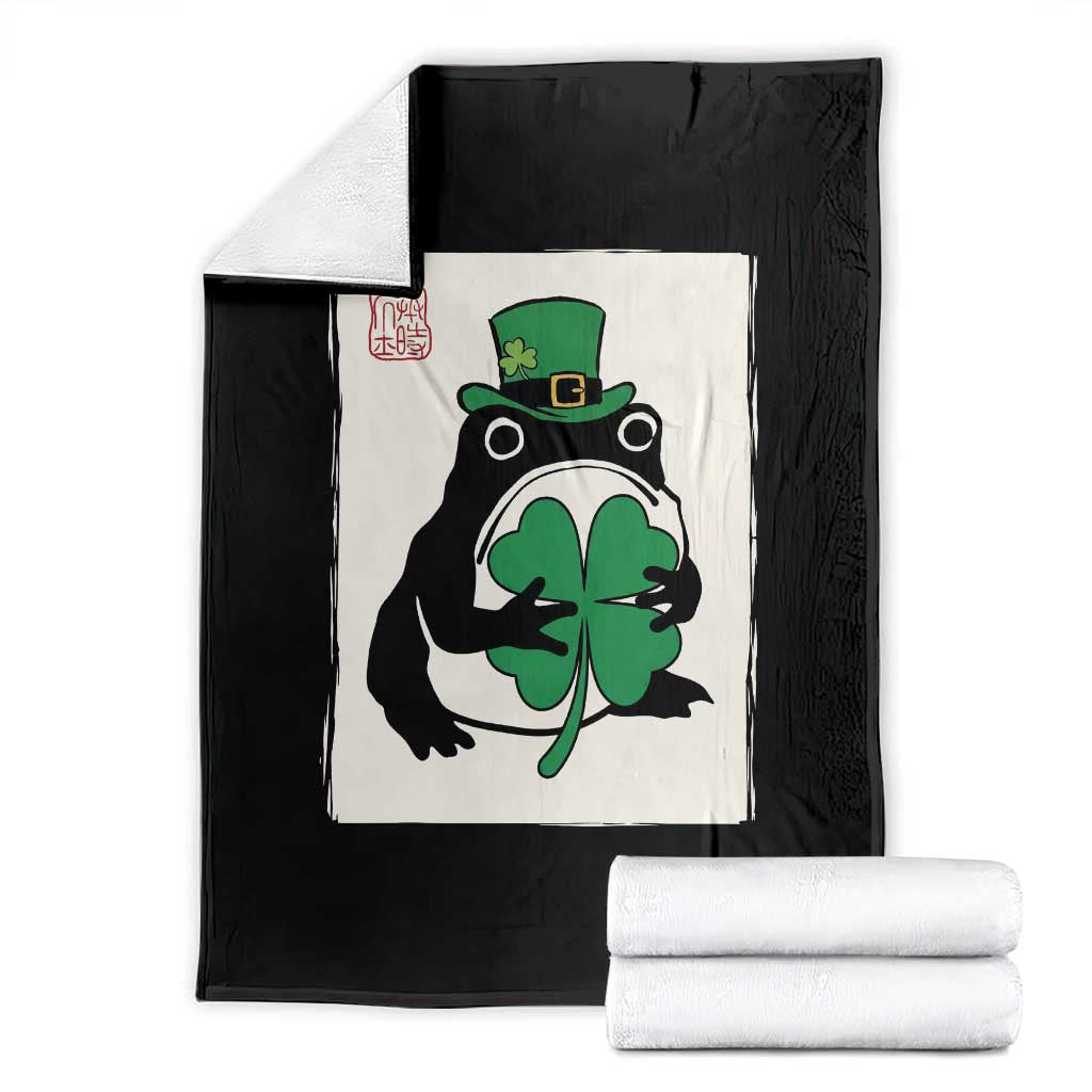 Vintage Japanese Grumpy Frog Throw Blanket Lucky St Paddys Day