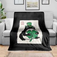 Vintage Japanese Grumpy Frog Throw Blanket Lucky St Paddys Day