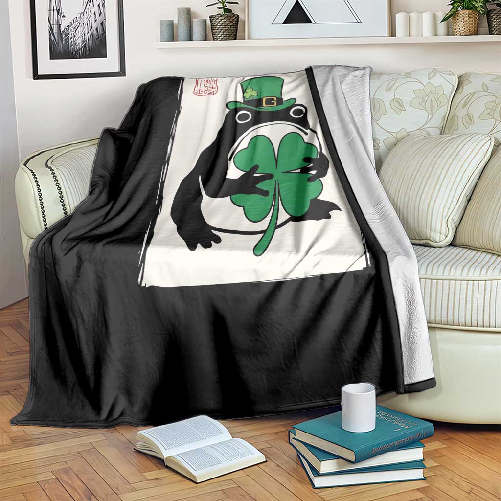 Vintage Japanese Grumpy Frog Throw Blanket Lucky St Paddys Day
