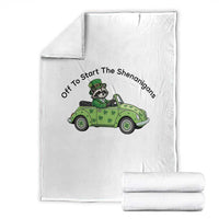 Off To Start The Shenanigans Throw Blanket Funny Irish Raccoon
