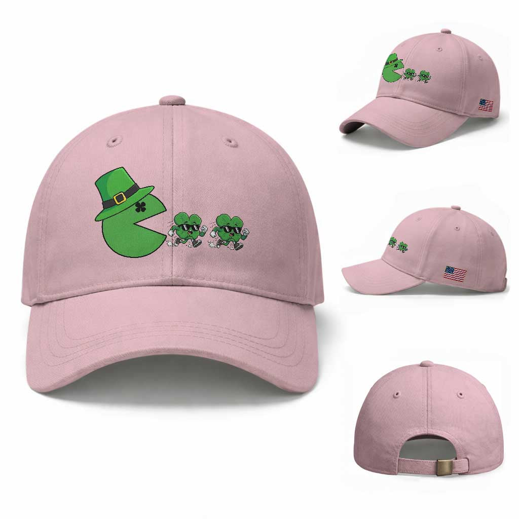 St Patricks Day Retro Gamer Eating Shamrock Lucky Gift Baseball Cap