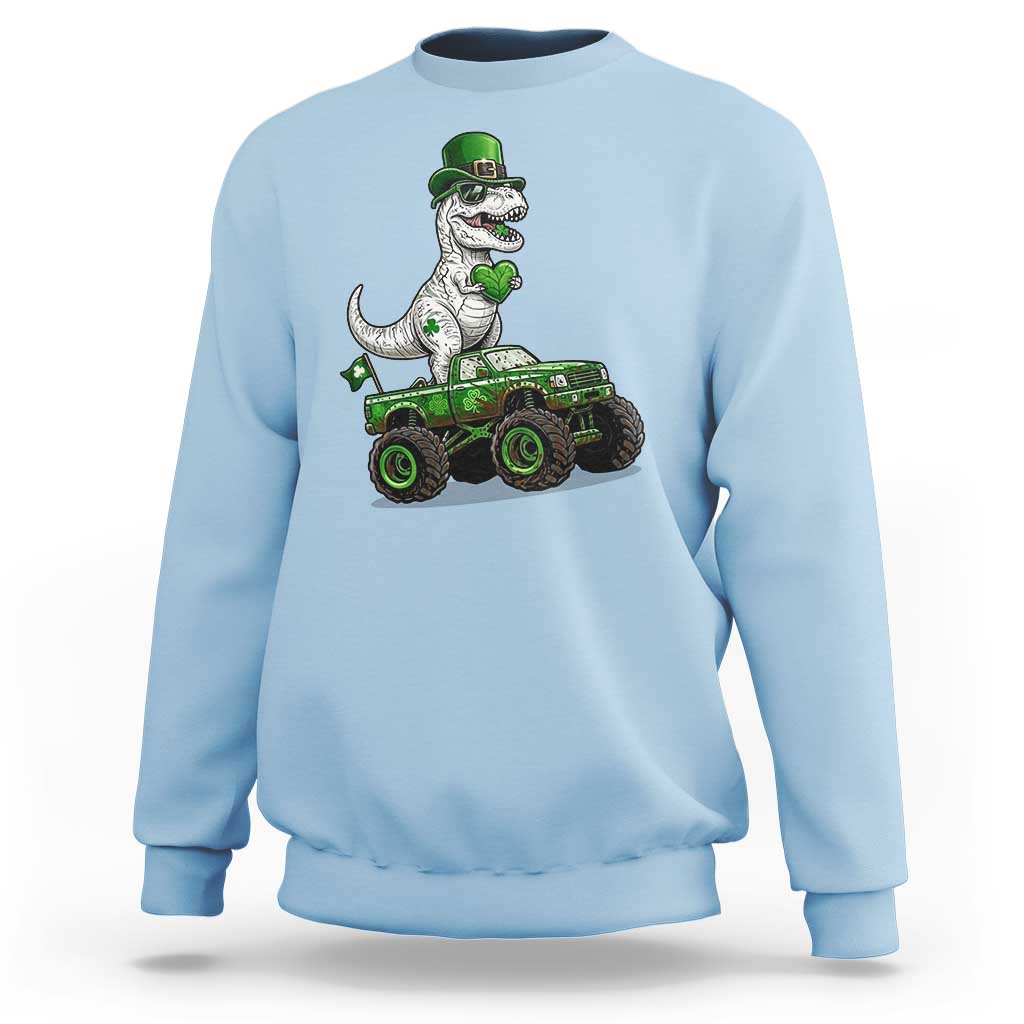 Funny St Patricks Day Dinosaur Truck Sweatshirt Lucky Dino Gift