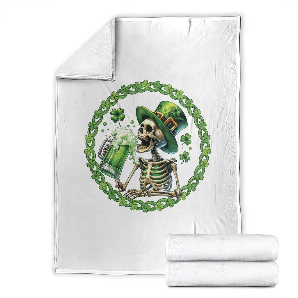 Lucky Irish Skeleton St Patricks Day Throw Blanket Beer Lover