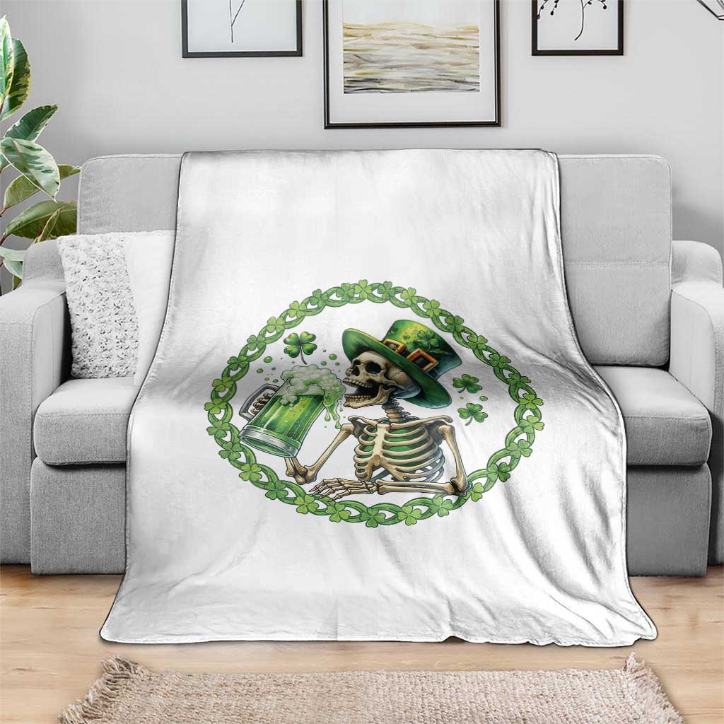 Lucky Irish Skeleton St Patricks Day Throw Blanket Beer Lover