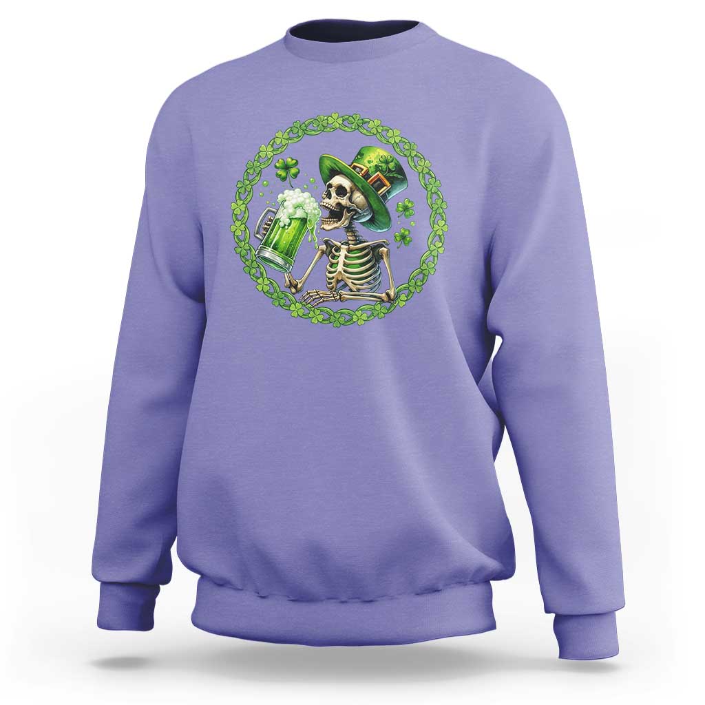Lucky Irish Skeleton St Patricks Day Sweatshirt Beer Lover