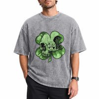 St Patricks Day Lucky Shamrock Skull Gift Washed Cotton T-Shirt