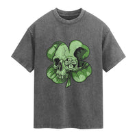 St Patricks Day Lucky Shamrock Skull Gift Washed Cotton T-Shirt