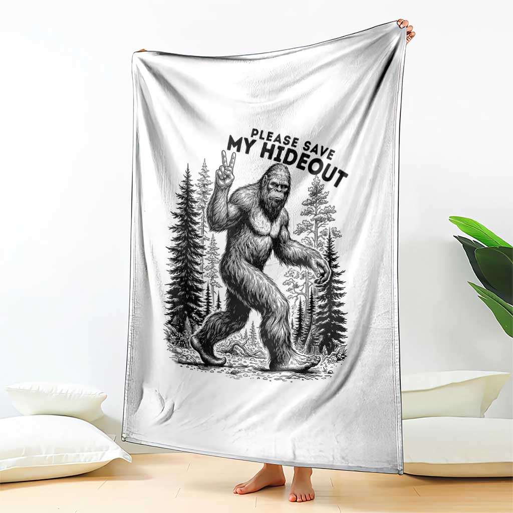 Please Save My Hideout Throw Blanket Bigfoot Forest Protector