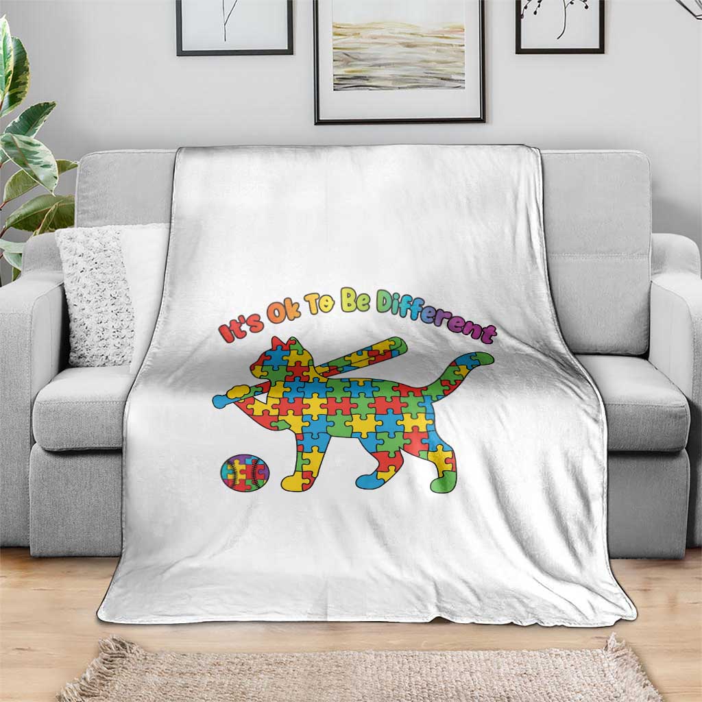 Autism Acceptance Baseball Cat Throw Blanket It Is Ok To Be Different