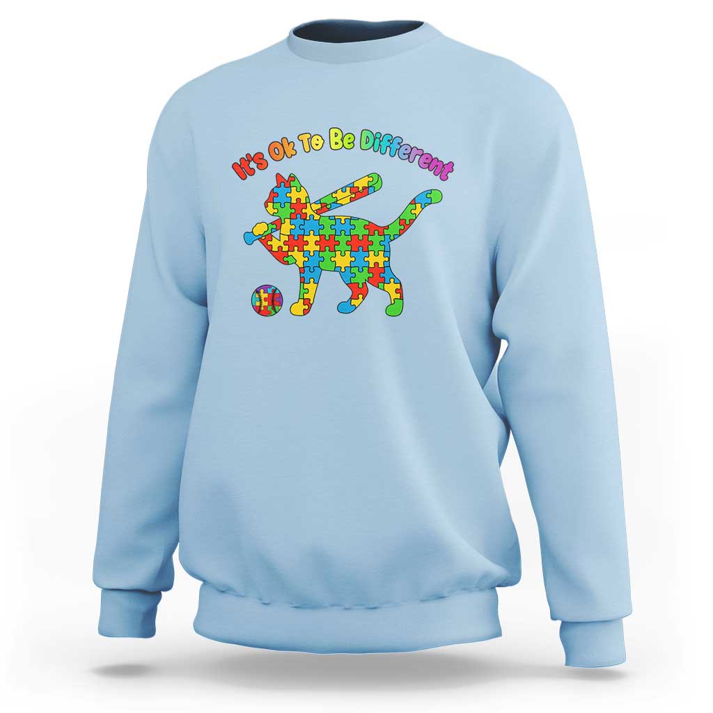 Autism Acceptance Baseball Cat Sweatshirt It Is Ok To Be Different