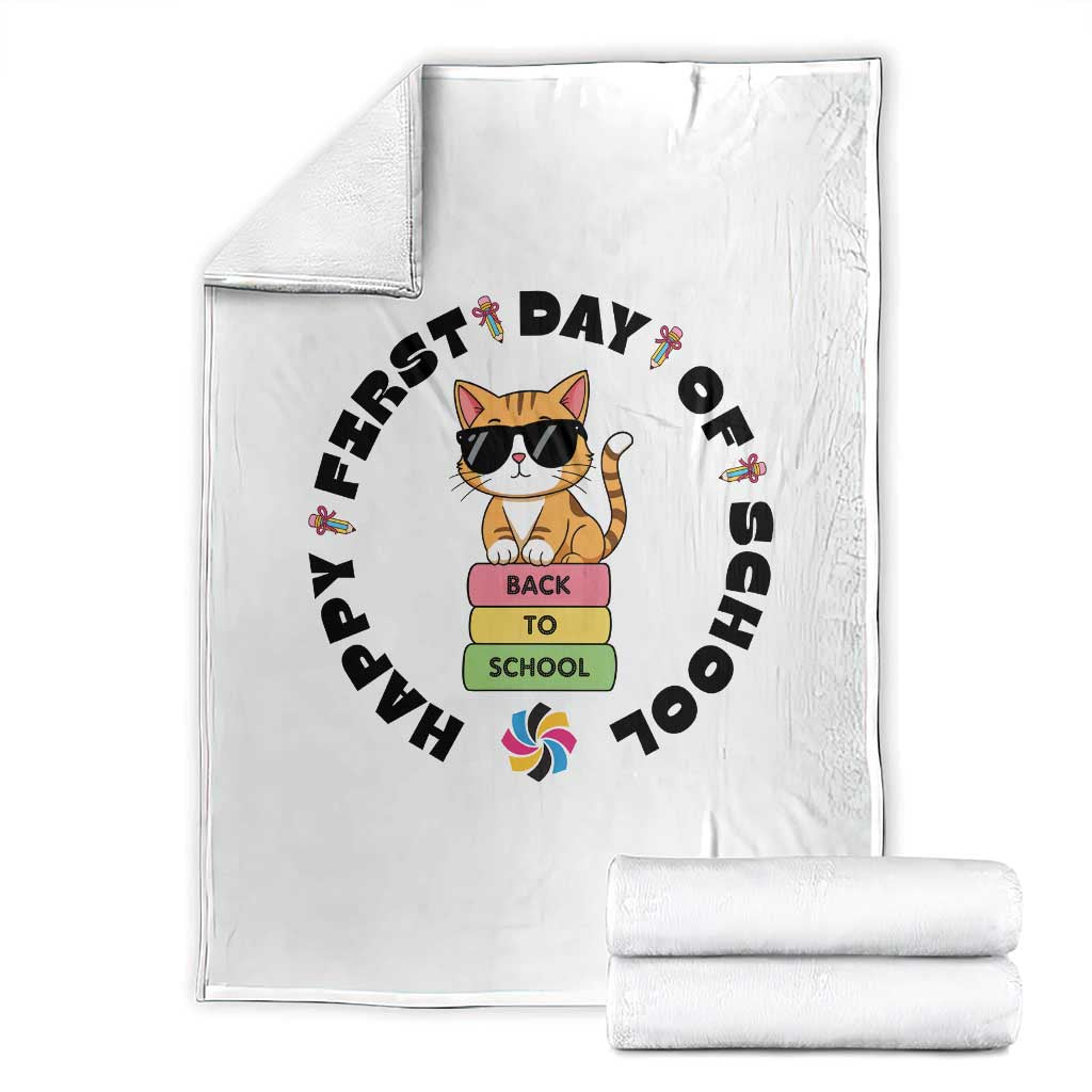 Cat Happy First Day Of School Throw Blanket Back To School Gift For Kids - Wonder Print Shop