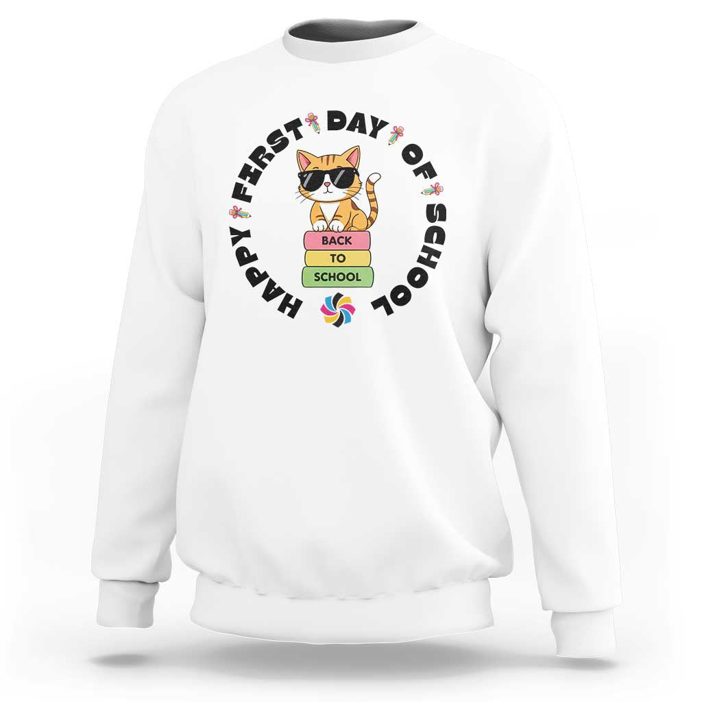 Cat Happy First Day Of School Sweatshirt Back To School Gift For Kids - Wonder Print Shop